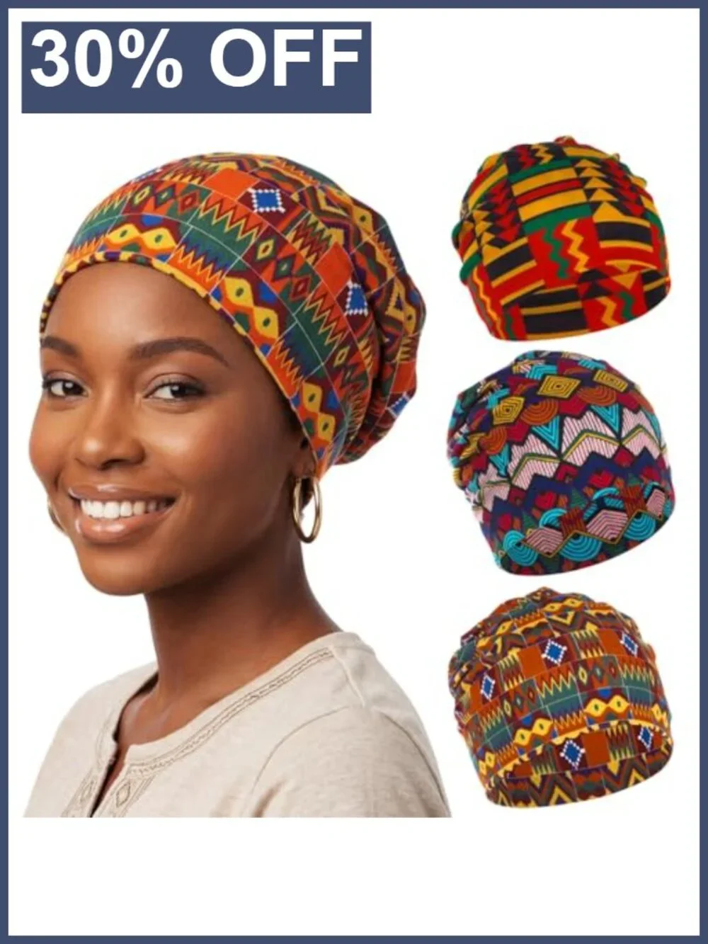 Multicolor Stretch Beanie Turban Headwrap Non Slip for Sleep or Daily Wear